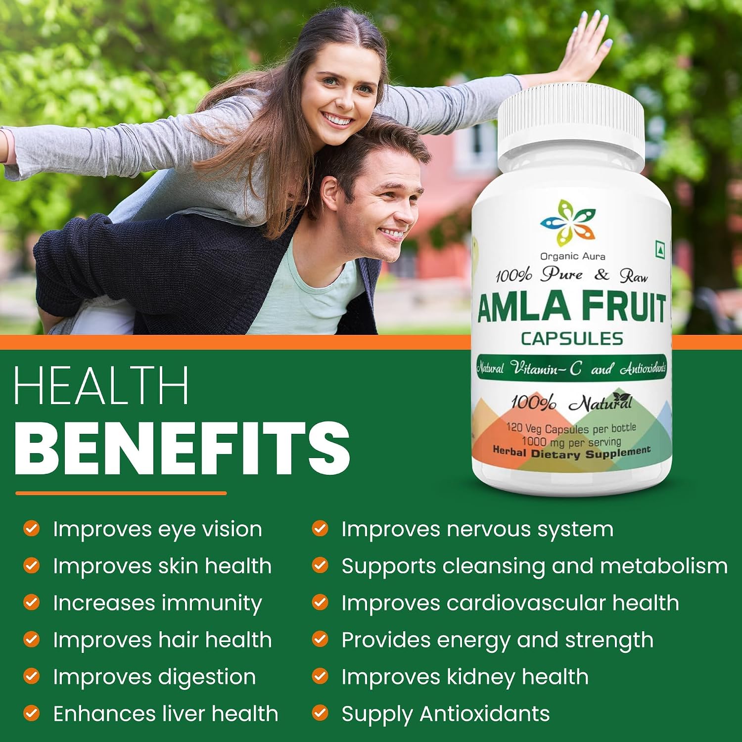 Cápsulas de Amla 1000mg - 120 Cápsulas Vegetales - Organic Aura