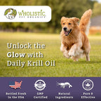 Wholistic Pet Organics Aceite de Krill para Perros y Gatos - Suplemento Antioxidante Premium - Apoyo para Piel y Pelaje con EPA, DHA, Astaxantina - Omega 3 para Perros y Gatos - 200 Cápsulas blandas