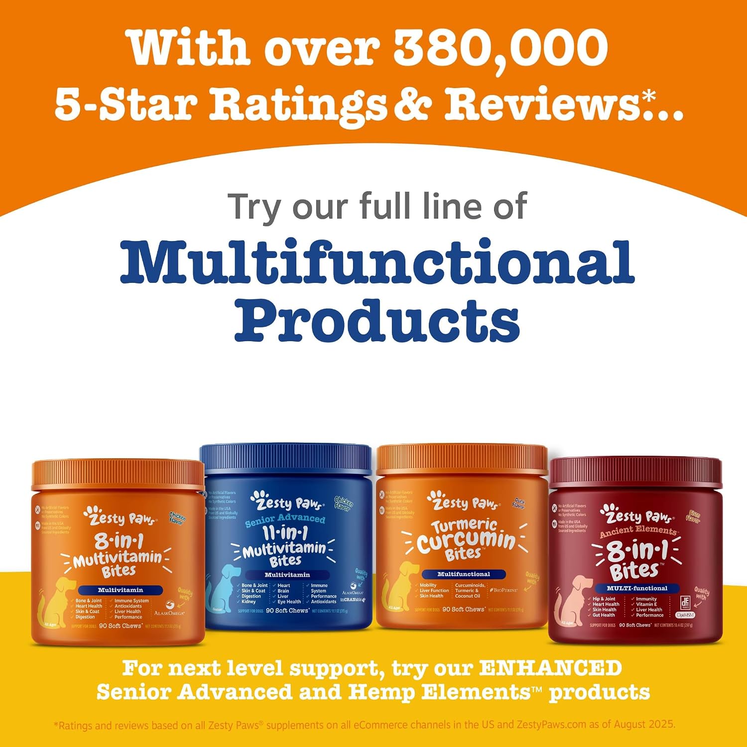Zesty Paws Multivitamínico para Perros, Snack Masticable con Omega 3, Glucosamina y CoQ10 – 90 unidades – Sabor Bisonte