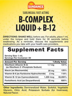 Sundance Complejo de Vitaminas B Sublingual – 60 ml – con B12, Sabor Berry – Suplemento Vegetariano, No GMO y Sin Gluten