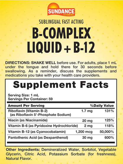 Sundance Complejo de Vitaminas B Sublingual – 60 ml – con B12, Sabor Berry – Suplemento Vegetariano, No GMO y Sin Gluten – Image 2