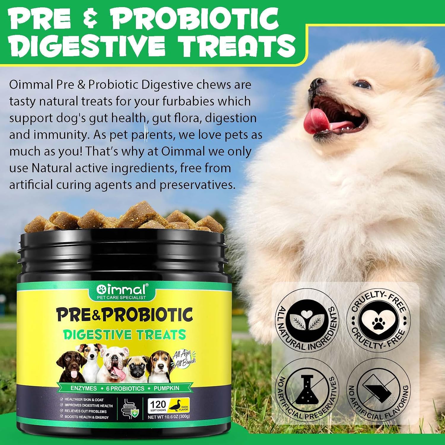 Probióticos Masticables para Perros ALIVO - 120 uds, Sabor Pato