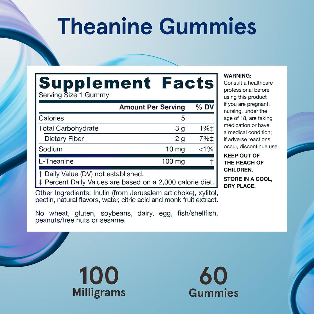 Jarrow Formulas L-Teanina 100 mg Gomitas, 60 gomitas sabor manzana