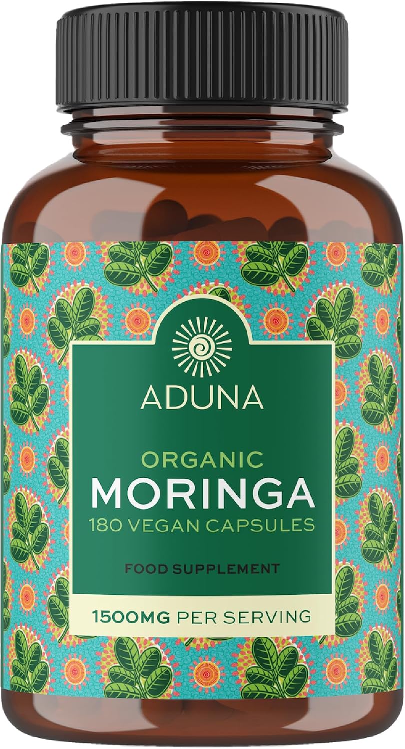 Aduna Organic Moringa Capsules 1500mg | 180 Cápsulas Veganas de Hojas de Moringa Pura