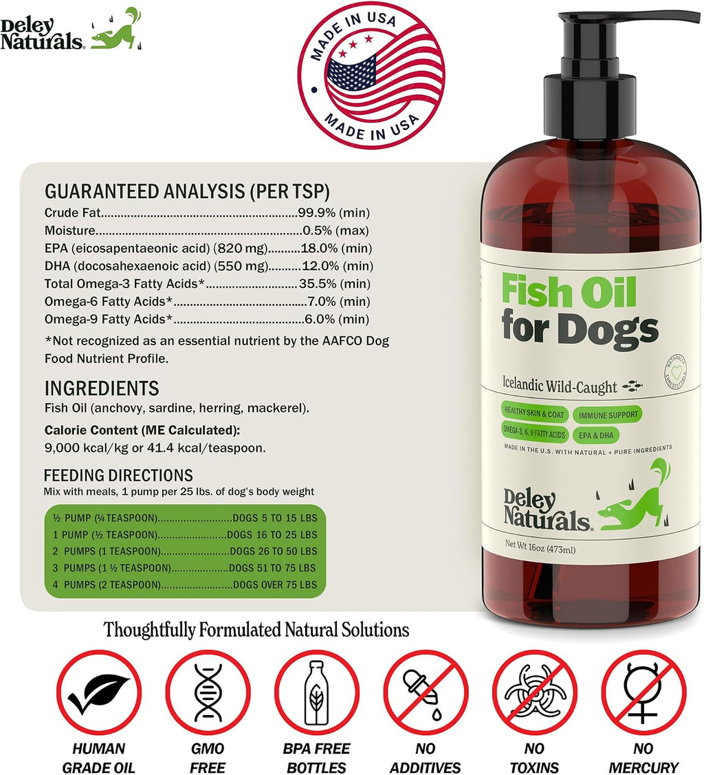 Deley Naturals Icelandic Fish Oil for Dogs - Omega 3 EPA/DHA - 473ml