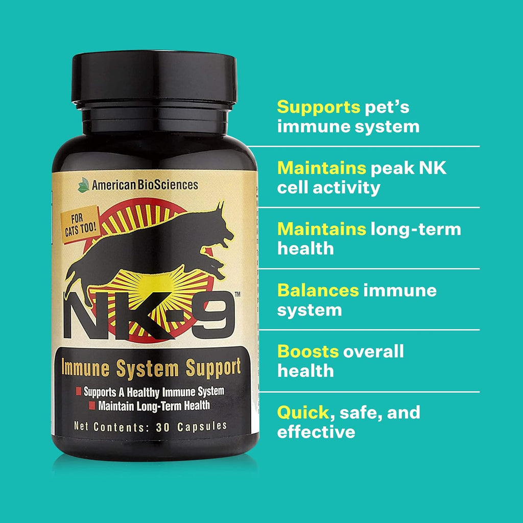American BioSciences NK-9, AHCC Suplemento para Perros y Gatos - Apoyo Inmunológico - 30 Cápsulas, 250mg/cápsula