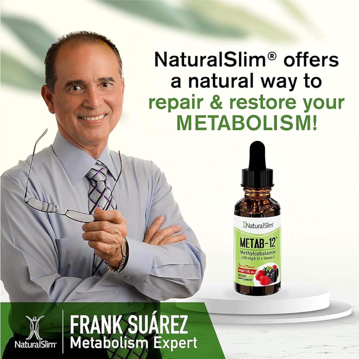 NaturalSlim Metab-12 Vitamina B12 Líquida con Vitamina D3 - Metilcobalamina 2500 mcg - Gotas Sublinguales Sabor Bayas 30 ml