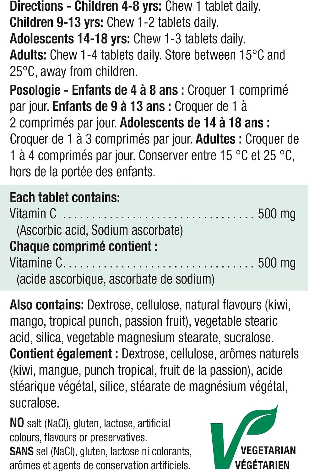 Jamieson Vitamina C Masticable 500 mg Sabor Frutas Tropicales, 120 Comprimidos