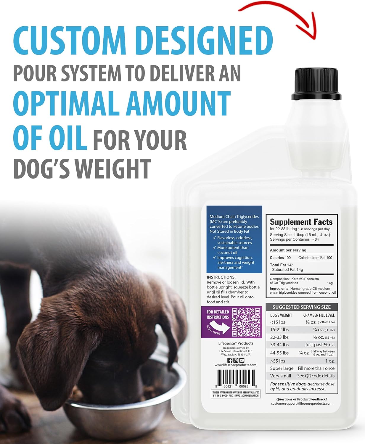 LifeSense Aceite MCT C8 para Perros - 946 ml