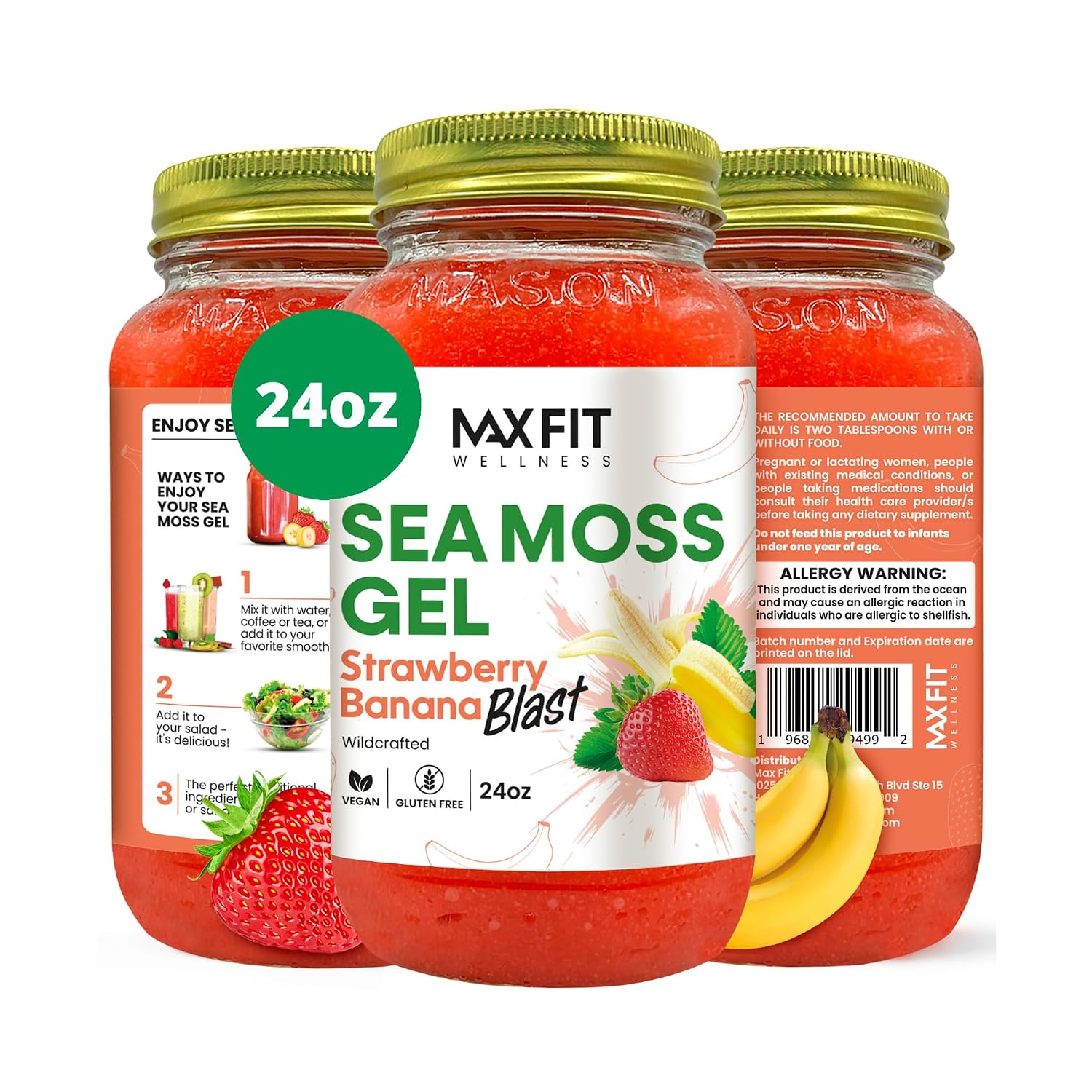 Sea Moss Gel Raw (24 Sabores) 24oz - Musgo Marino Dorado Silvestre de Santa Lucía | 92 Vitaminas y Minerales | Puro+Sin OGM | Superalimento Vegano