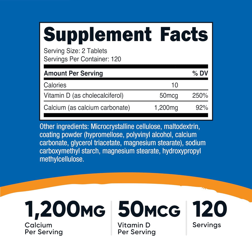 Nutricost Calcio con Vitamina D, 1200 mg Calcio + 50 mcg Vitamina D, 240 Comprimidos
