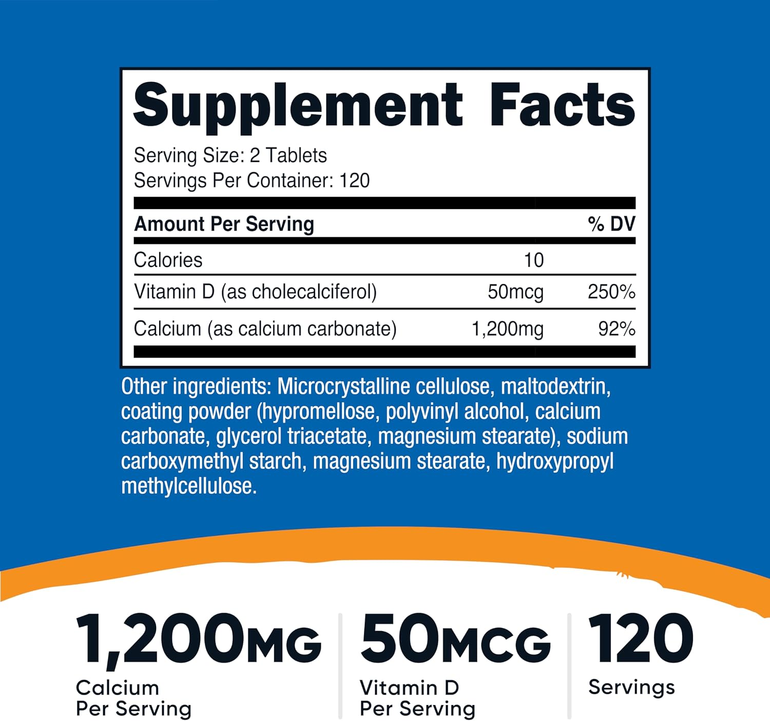 Nutricost Calcio con Vitamina D, 1200 mg Calcio + 50 mcg Vitamina D, 240 Comprimidos