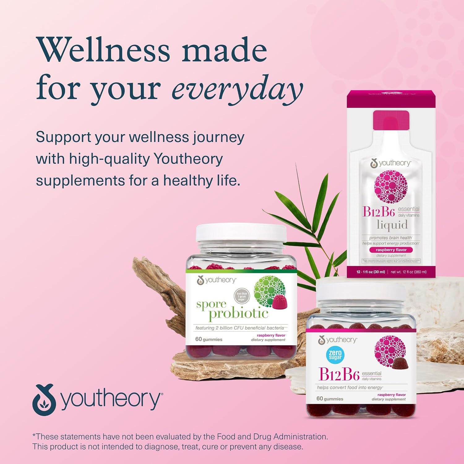 Youtheory B12B6 Gummies - Vitamina B12 y B6 - Apoya el Estado de Ánimo, Sistema Nervioso y Metabolismo* - Sin Azúcar - Sin Lácteos, Soja ni Gluten - 60 Gomitas