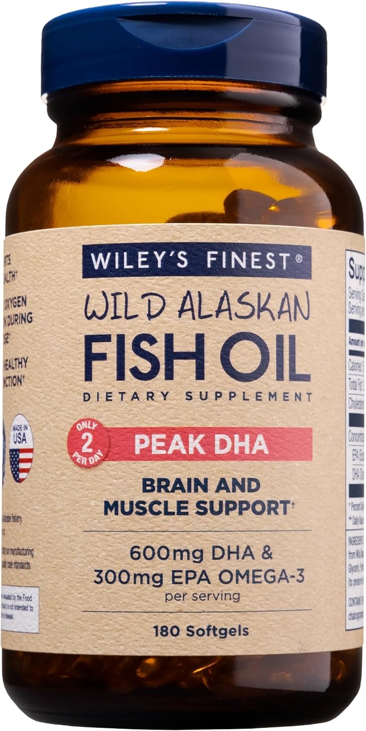 Wiley's Finest Aceite de Pescado Wild Alaskan Peak DHA - 900 mg EPA y DHA - 180 Perlas (90 Dosis)