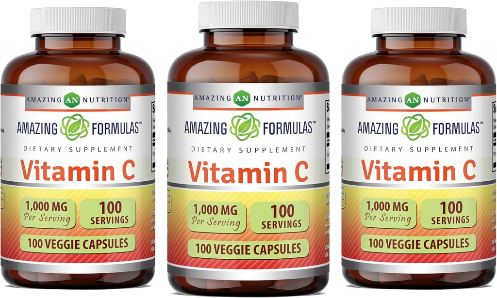 Amazing Formulas Vitamina C 1000 mg | Cápsulas Vegetales | No Transgénico | Sin Gluten | 100 Cápsulas