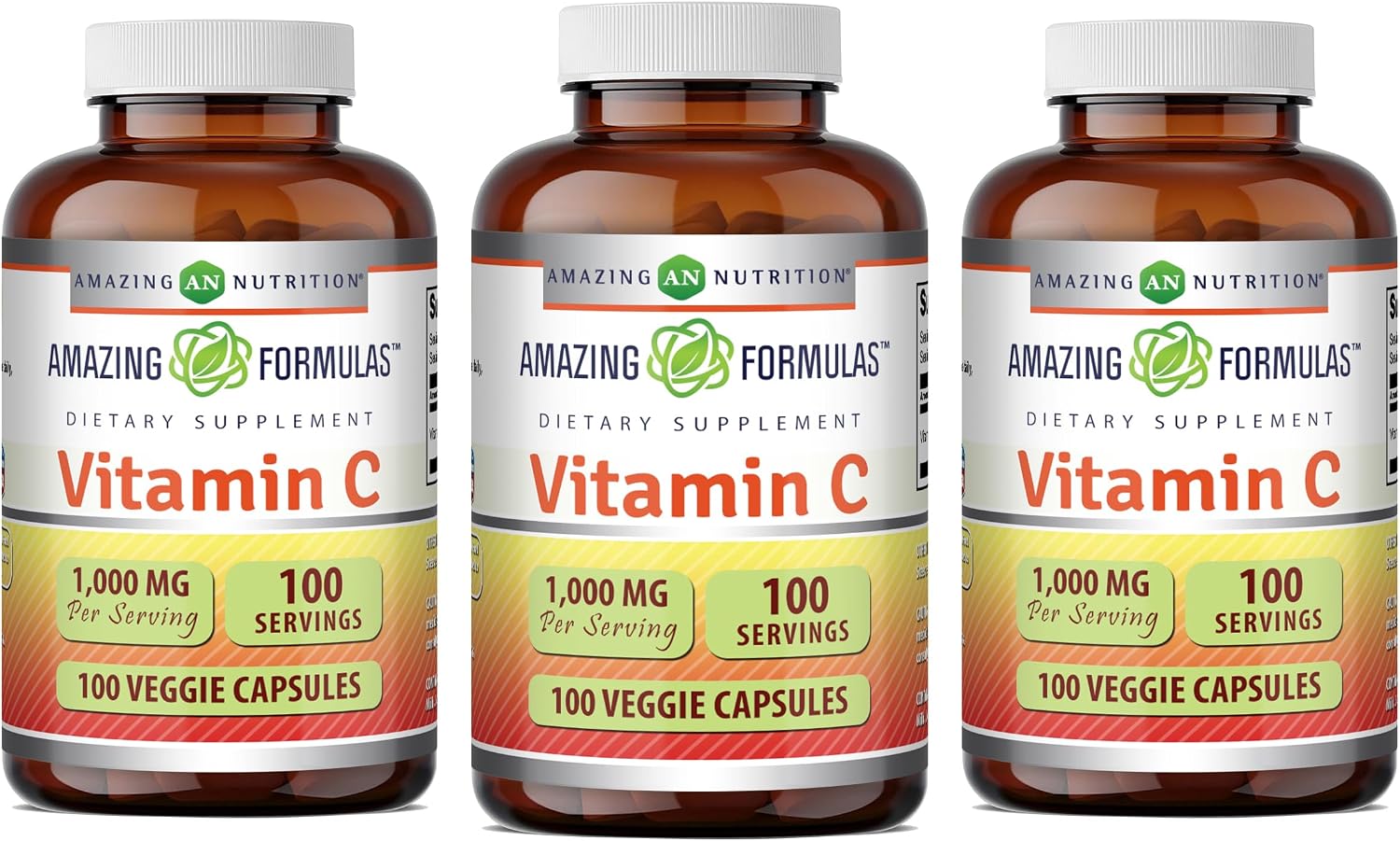 Amazing Formulas Vitamina C 1000 mg | Cápsulas Vegetales | No Transgénico | Sin Gluten | 100 Cápsulas