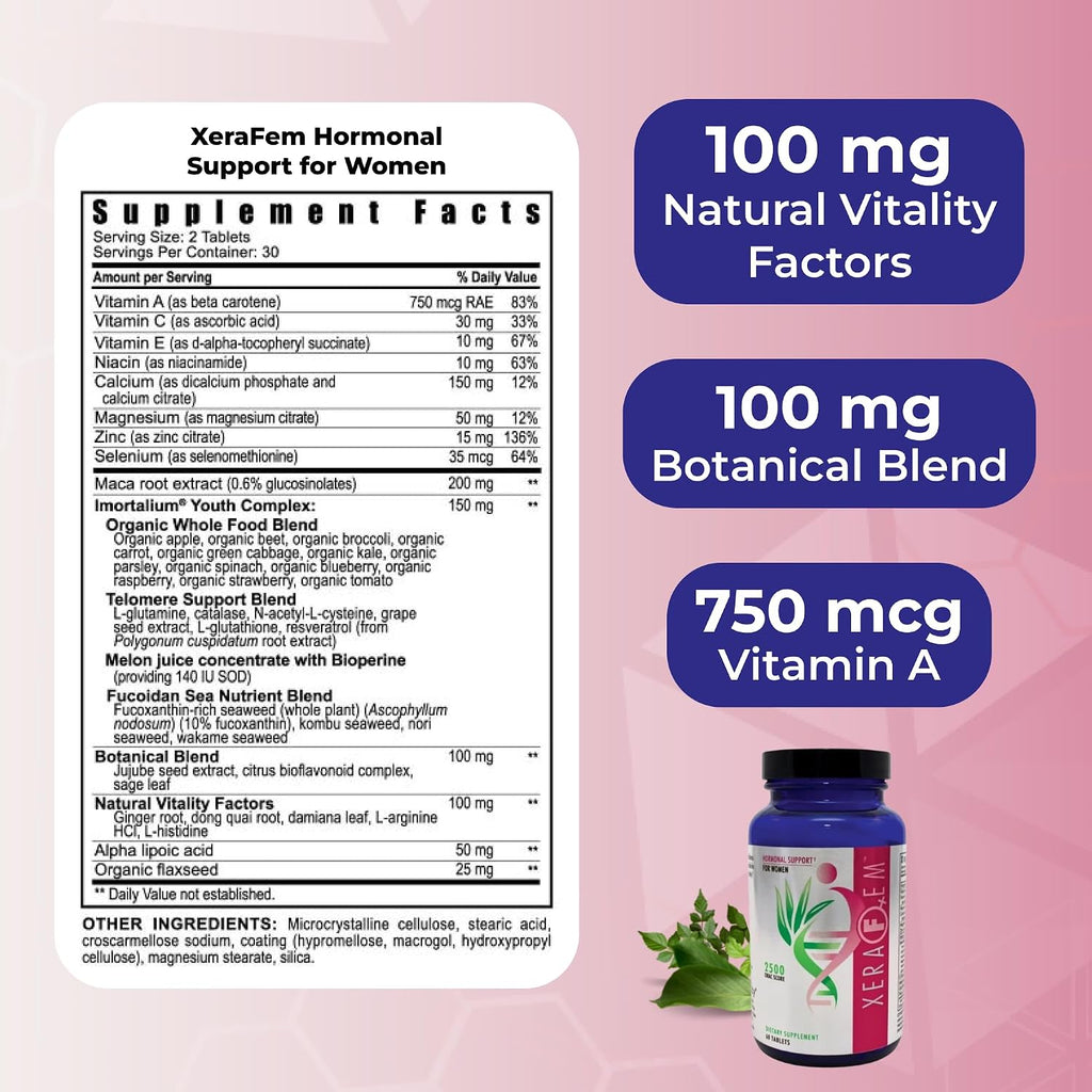 Youngevity XeraFem – Apoyo hormonal para mujeres con vitaminas, minerales, raíz de maca y extracto de semilla de uva – Favorece el equilibrio hormonal y la salud inmunitaria – 60 comprimidos