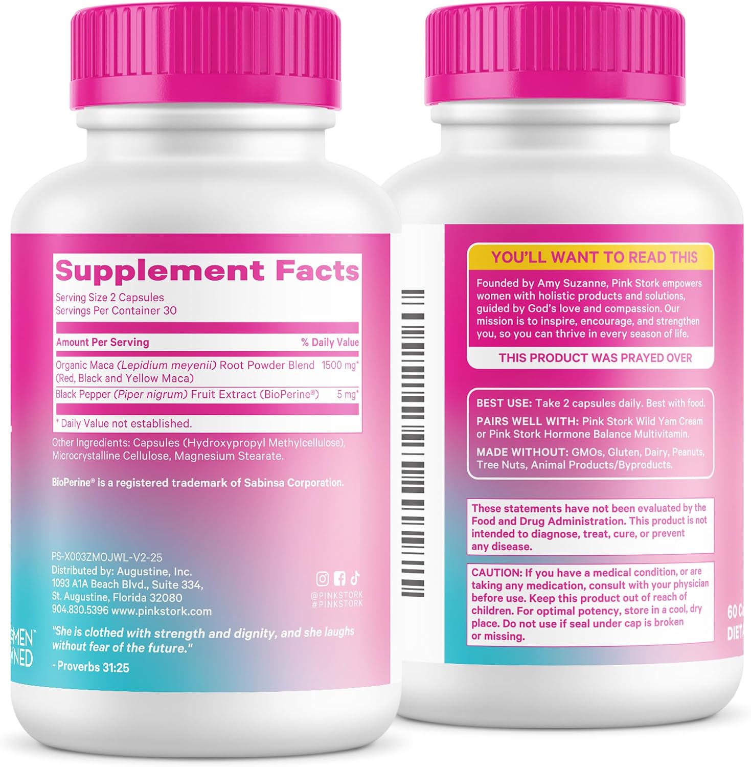 Pink Stork Maca Orgánica en Cápsulas – Maca Peruana con BioPerine para el Bienestar Femenino