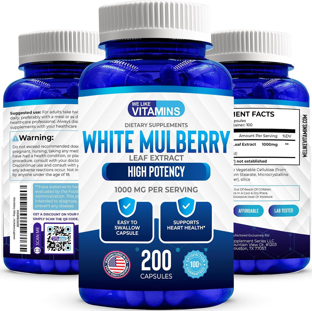 White Mulberry 1000mg 200 Cápsulas Veganas – Extracto de Hoja de Morera Blanca