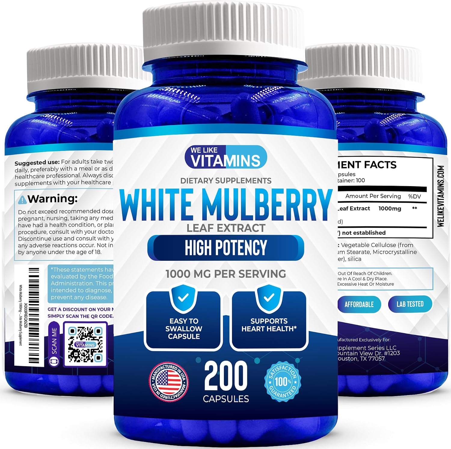 White Mulberry 1000mg 200 Cápsulas Veganas – Extracto de Hoja de Morera Blanca