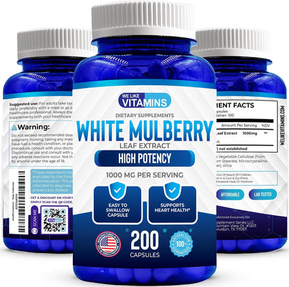 White Mulberry 1000mg 200 Cápsulas Veganas – Extracto de Hoja de Morera Blanca – Image 1
