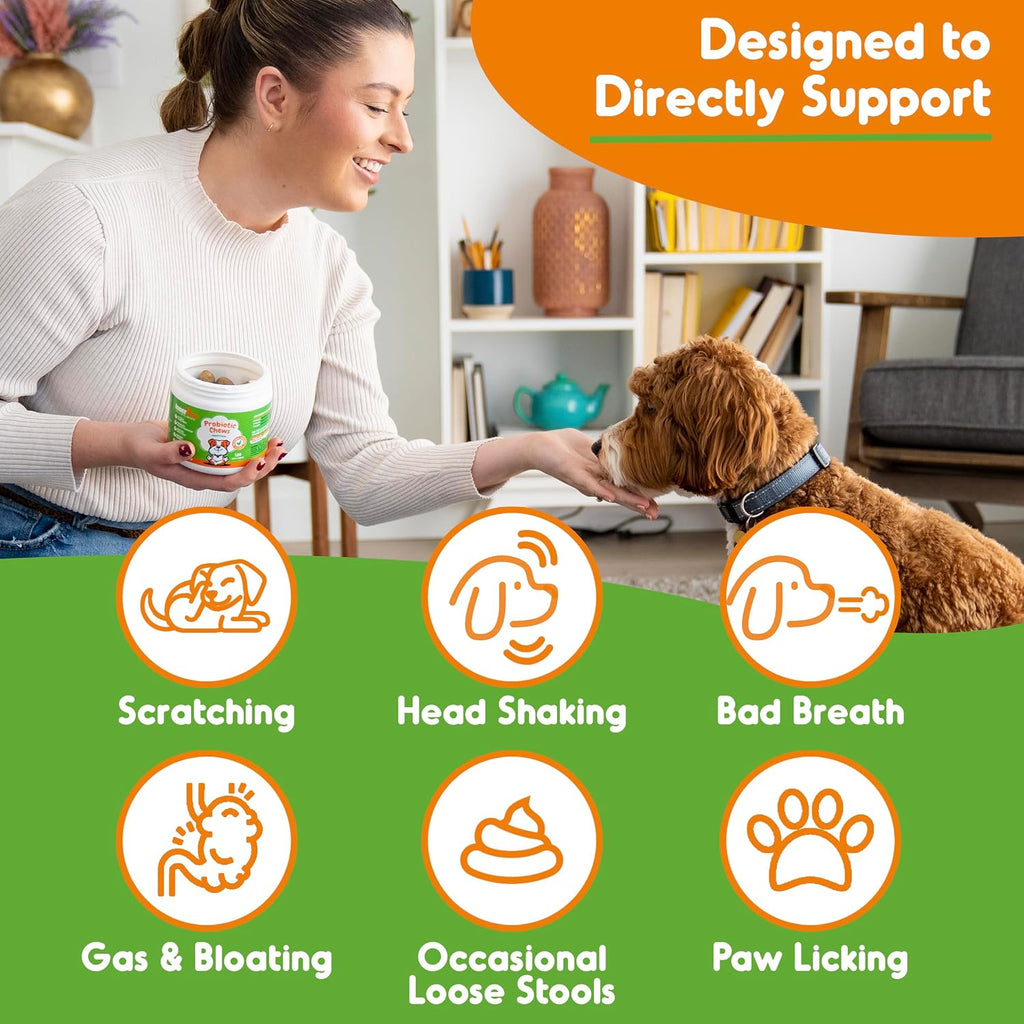 INNER PAW Probióticos para Perros con Enzimas Digestivas y Prebióticos – 120 Masticables Sabor Pollo