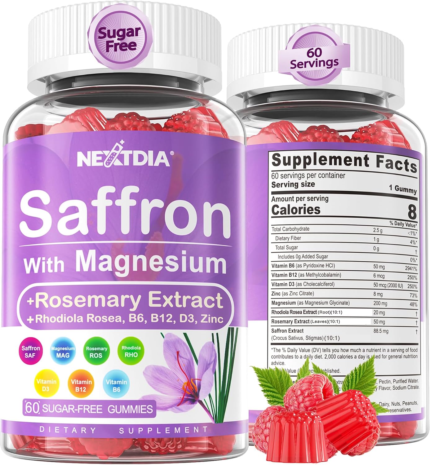 Happy Saffron Gummies - Suplemento de Azafrán con Magnesio y Vitaminas - 4 Meses de Suministro