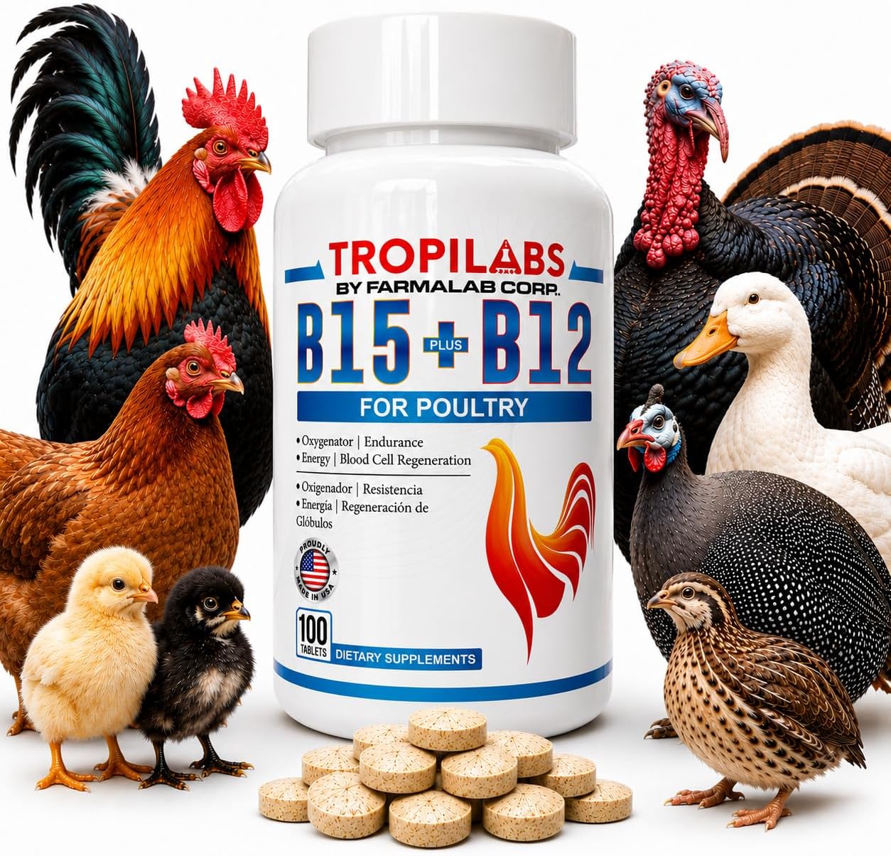 Farmalab B12 B15 para Gallos - 100 Comprimidos