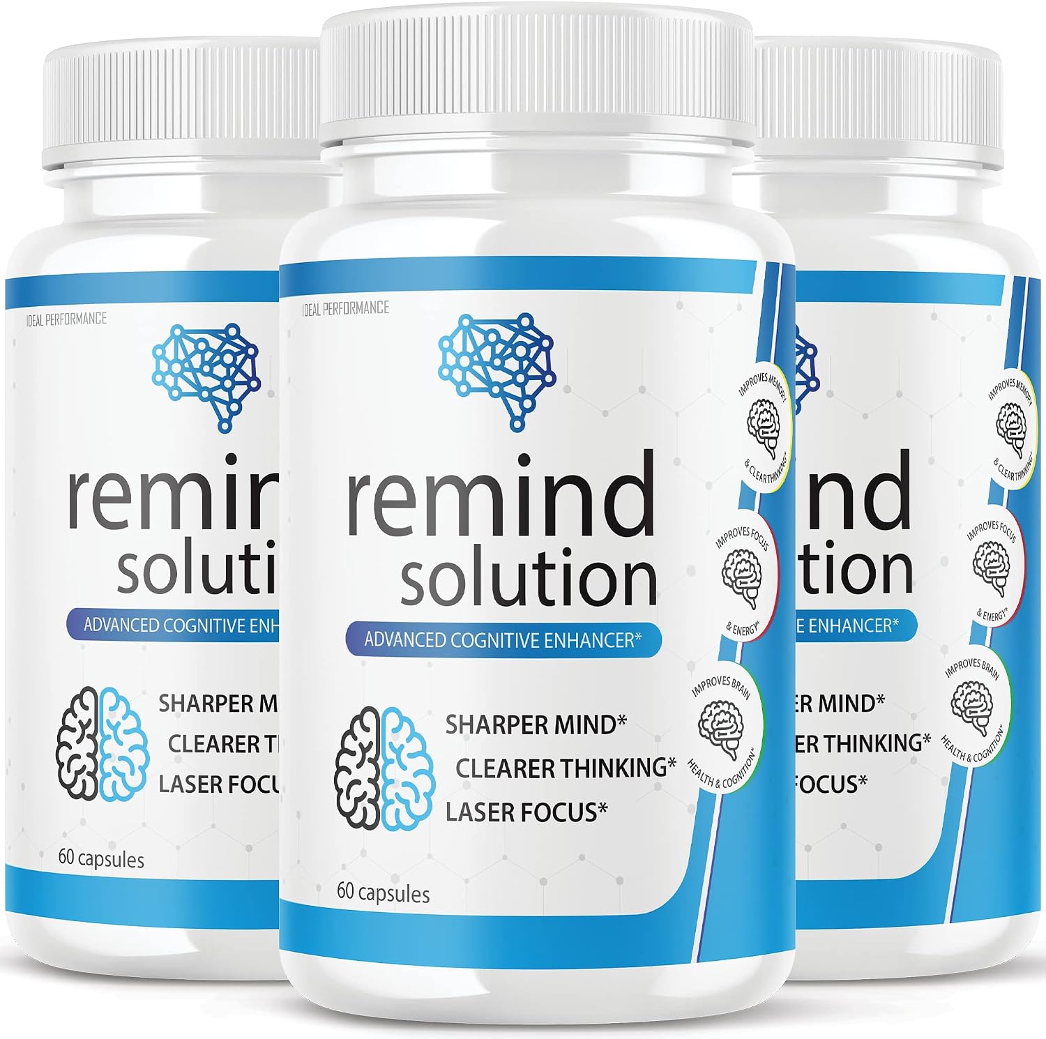 (3 Pack) Remind Solution para la Memoria y Función Cognitiva Avanzada - 180 Cápsulas