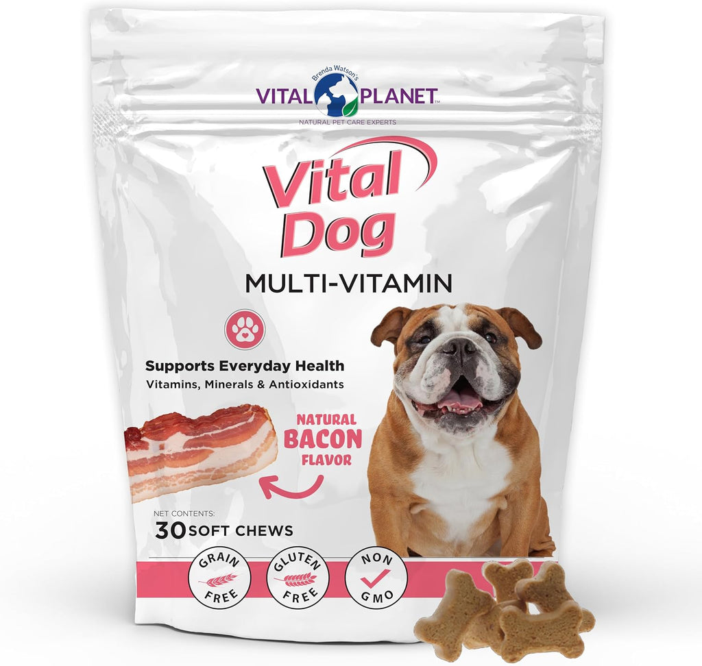 Vital Planet - Vital Dog Multivitamínico para la Salud Diaria con Vitaminas, Minerales y Antioxidantes - 30 Golosinas Blandas Sabor a Bacon