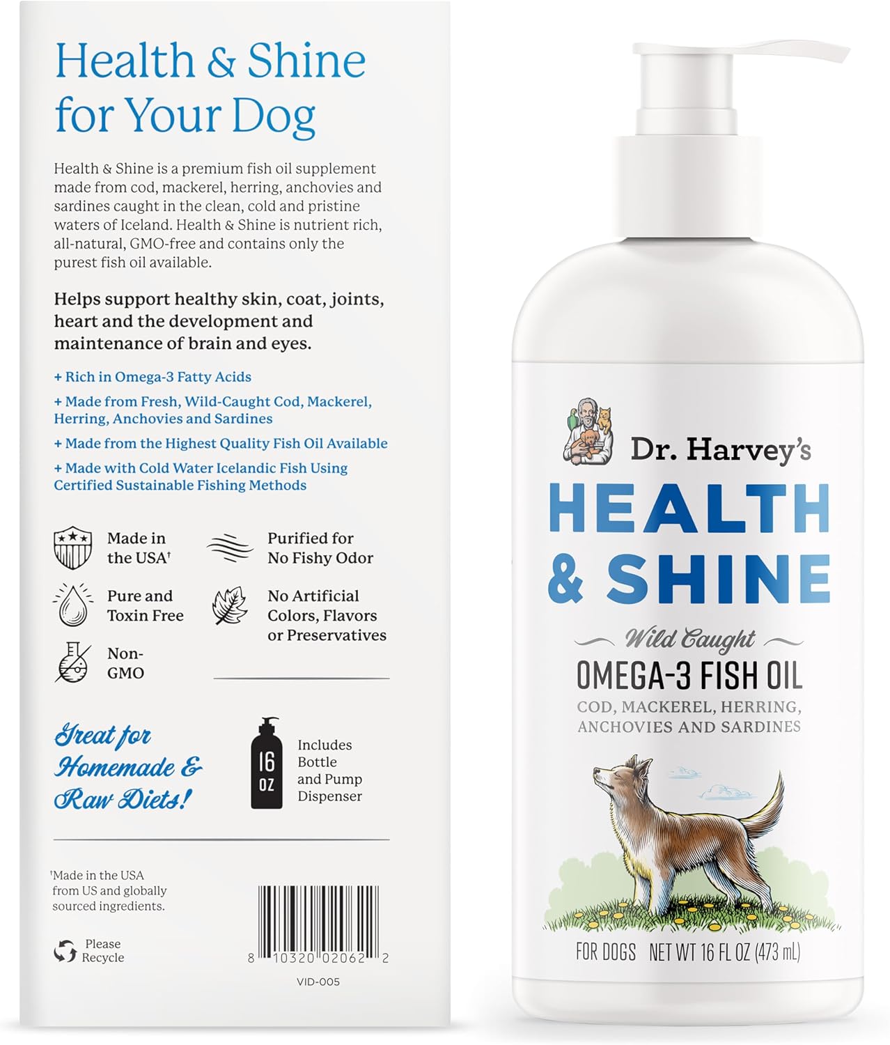 Dr. Harvey’s Health & Shine Omega 3 Aceite de Pescado para Perros (473 ml)