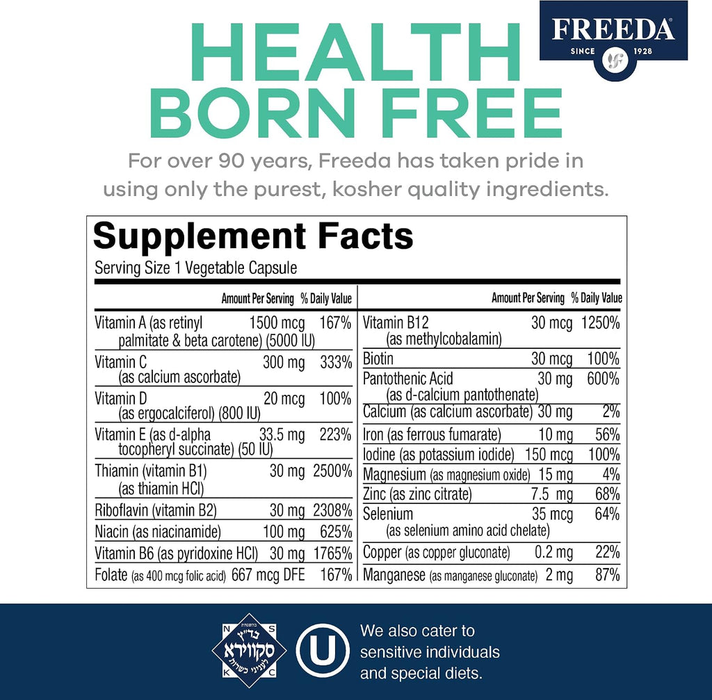 FREEDA Quintabs-M Multivitamínico con Hierro – 250 Cápsulas
