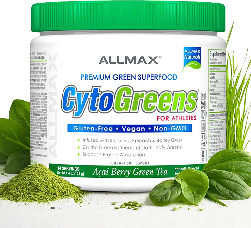 ALLMAX CytoGreens Super Greens Powder, Acai Berry Green Tea, 14 Servicios