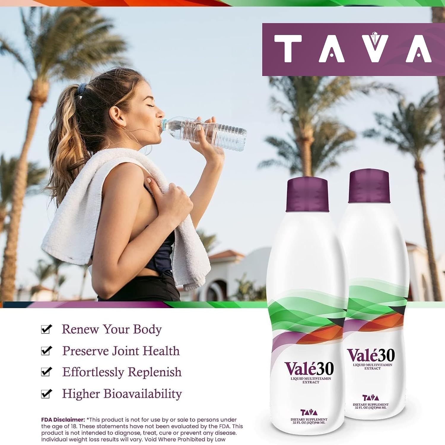 TAVA Valé30 - Multivitamínico Líquido - 30 Días con Vitamina A y Complejo B para Hombres, Mujeres y Familia - 2 Botellas