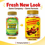 NOMMY BEARS Gomitas Multivitamínicas para Niños - 11 Vitaminas Esenciales, Sin Gelatina, Vegano, Sin Gluten y Sin Lácteos, Sabor Natural, 90 Gomitas (45 Días)