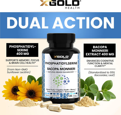 X Gold Health Phosphatidylserine y Bacopa – Concentración y claridad: Ayuda a mantener la atención durante las – Image 4