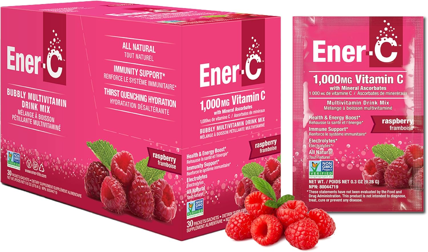Ener-C Multivitamínico en Polvo - Frambuesa, 30 Sobres