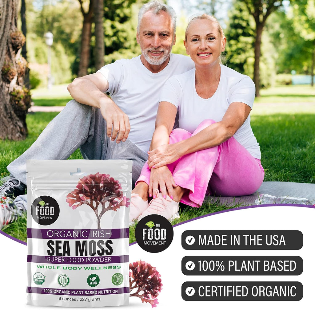 The Food Movement Co. Irish Sea Moss Orgánico Crudo en Polvo - Superalimento Mineral para la Salud Celular, Tiroides y Apoyo Inmunológico - Vegano