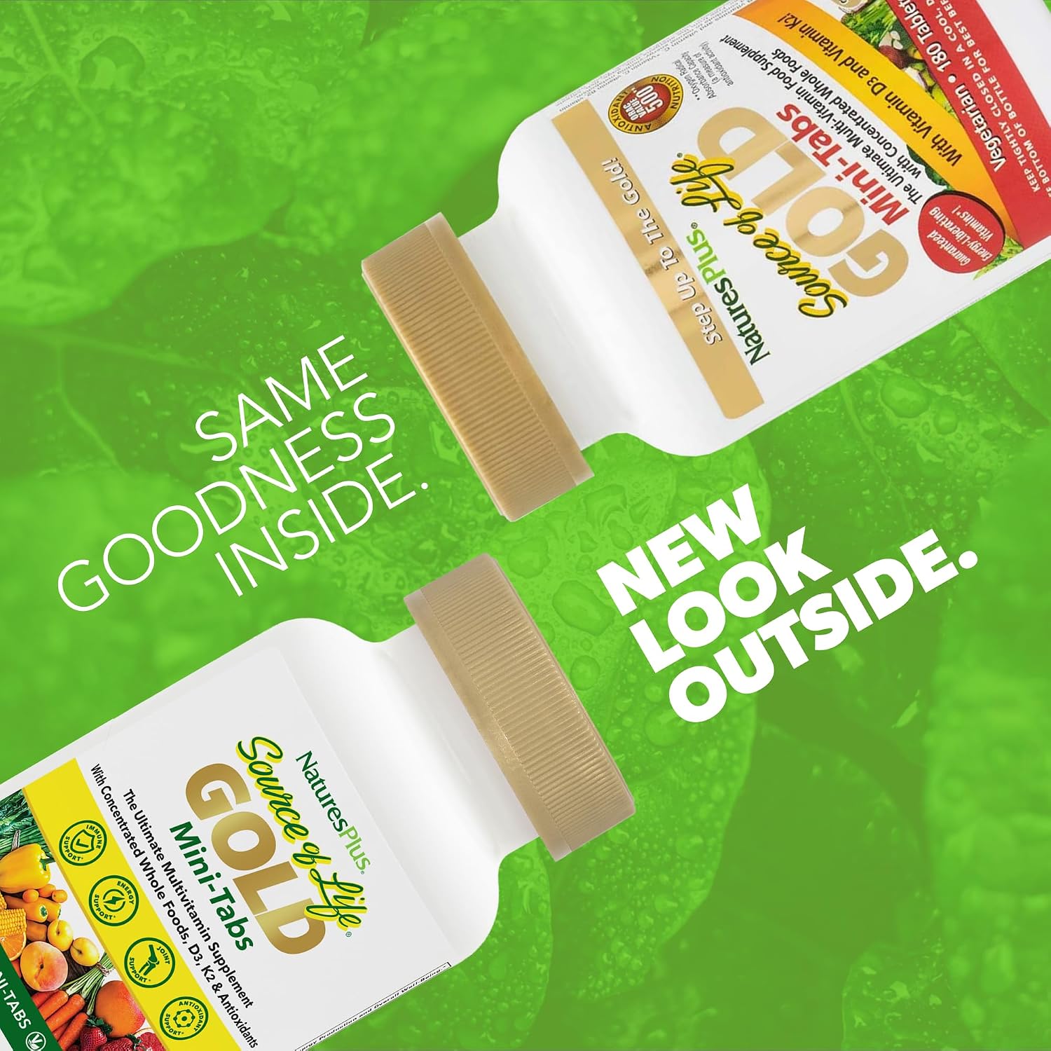 NaturesPlus Source of Life GOLD Multivitamínico - 180 Mini-Comprimidos (Pack de 2) - Con Vitaminas D3, B12 y K2 - Vegetariano y Sin Gluten