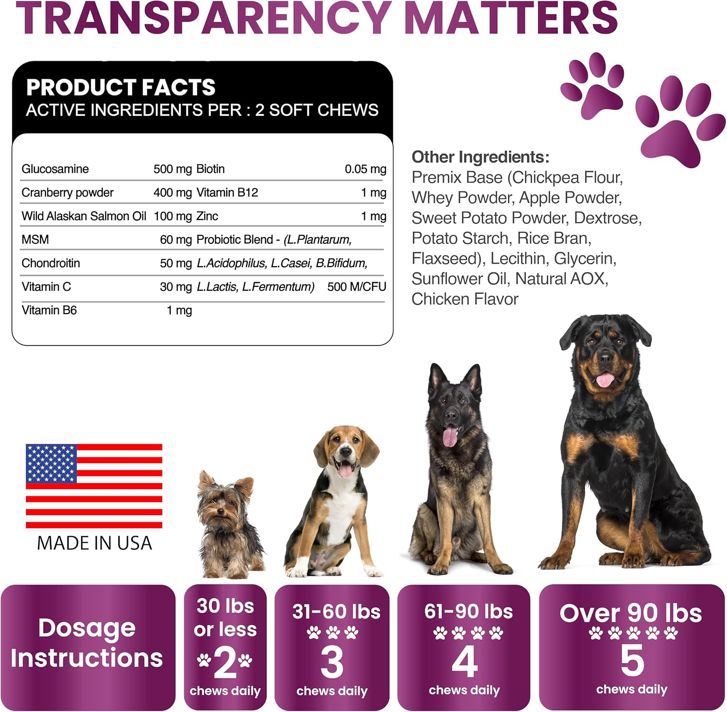 Grateful Pawz Multivitamínico Masticable 11 en 1 para Perros con Glucosamina y Probióticos