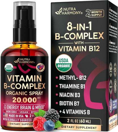 Spray de Complejo B Orgánico USDA - 8 – Metabolismo energético normal: Todas las vitaminas B contribuyen al – Image 1