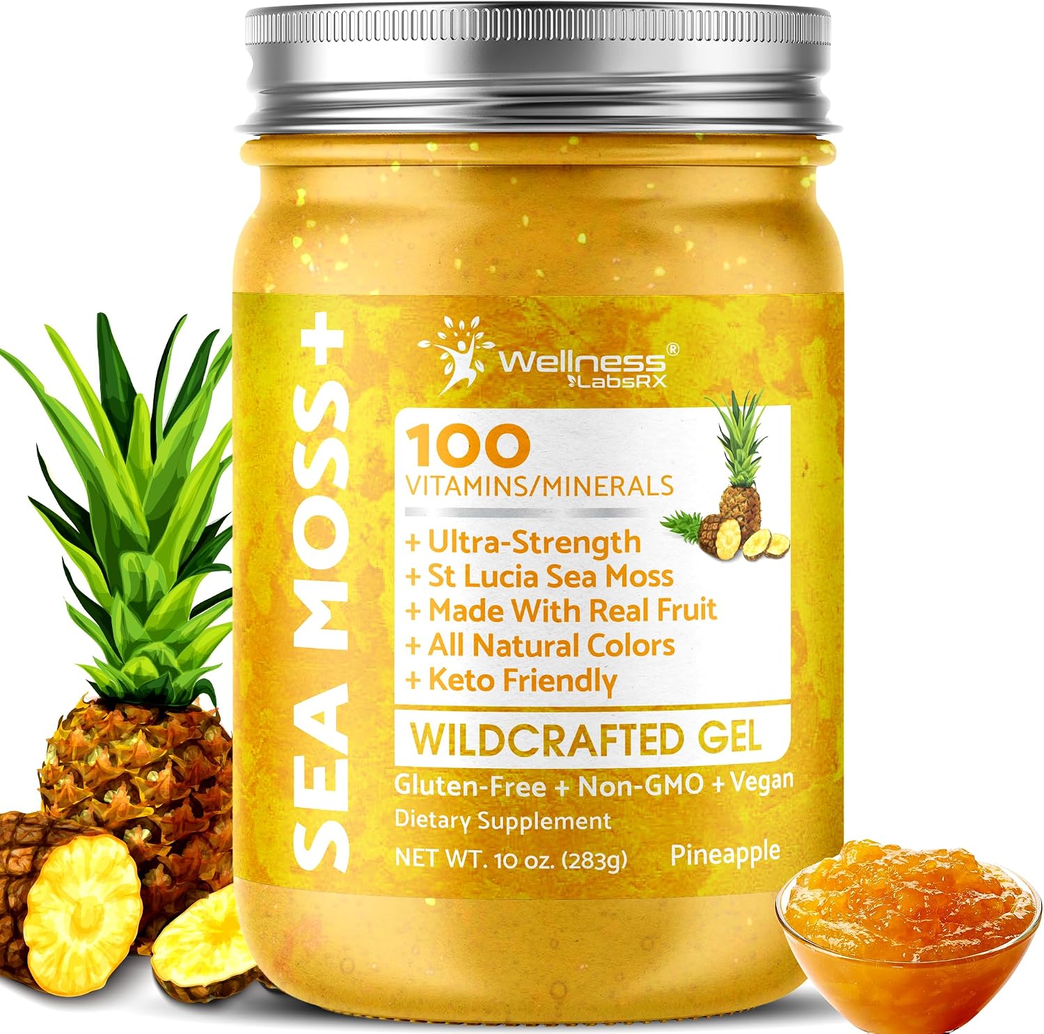 Irish Sea Moss Gel - Wildcrafted Seamoss Gel - Sabor Piña y Mango - 283 g