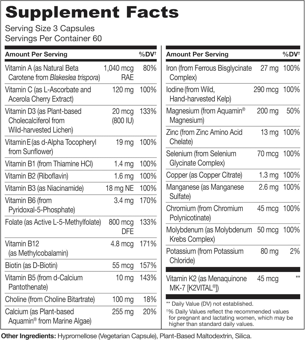 NATURELO Multivitamínico Prenatal con Hierro Quelado Suave, Folato Metílico, Calcio Vegetal y Colina - Vegano - Sin Gluten - 180 Cápsulas