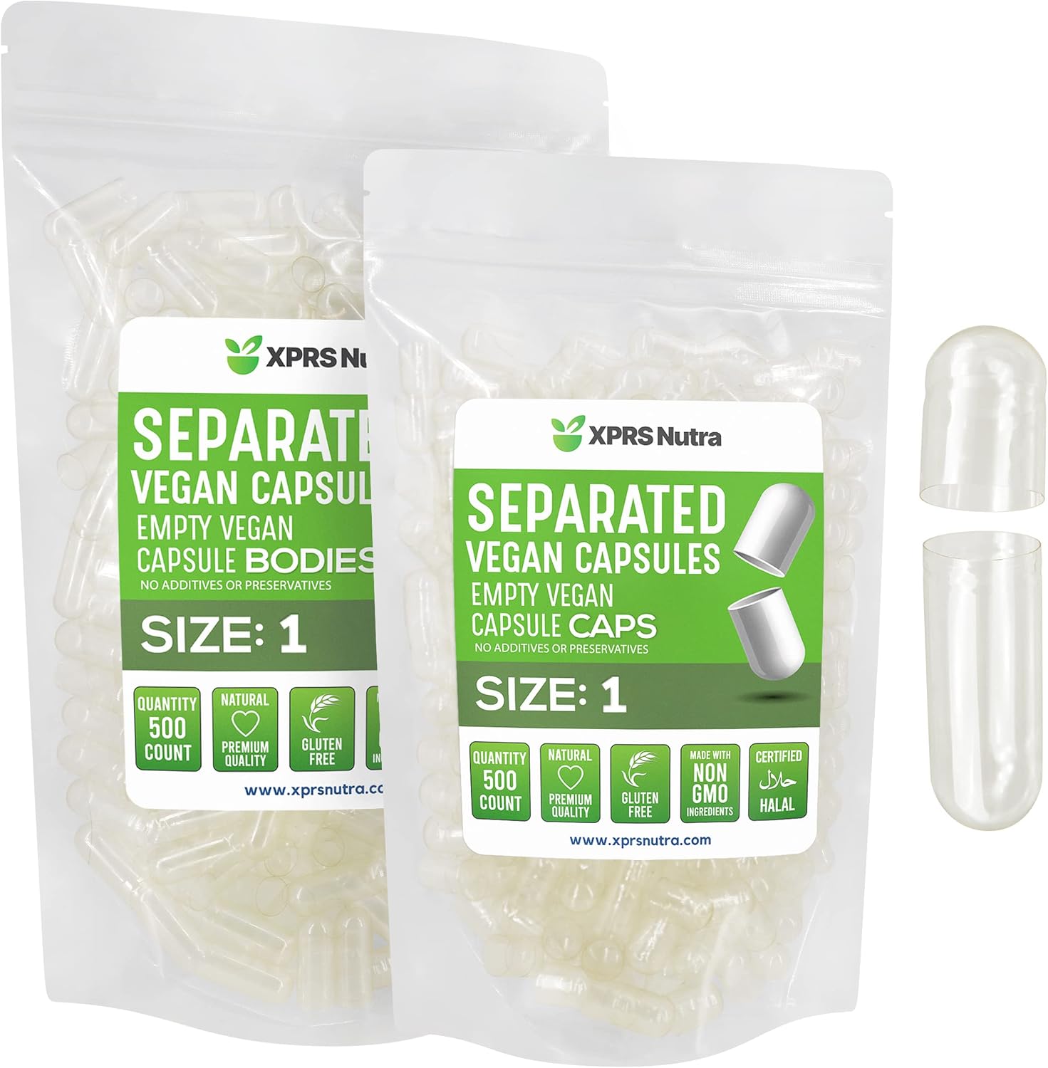 XPRS Nutra Cápsulas Vacías de Gelatina Tamaño 1 Separadas - 500 Unidades