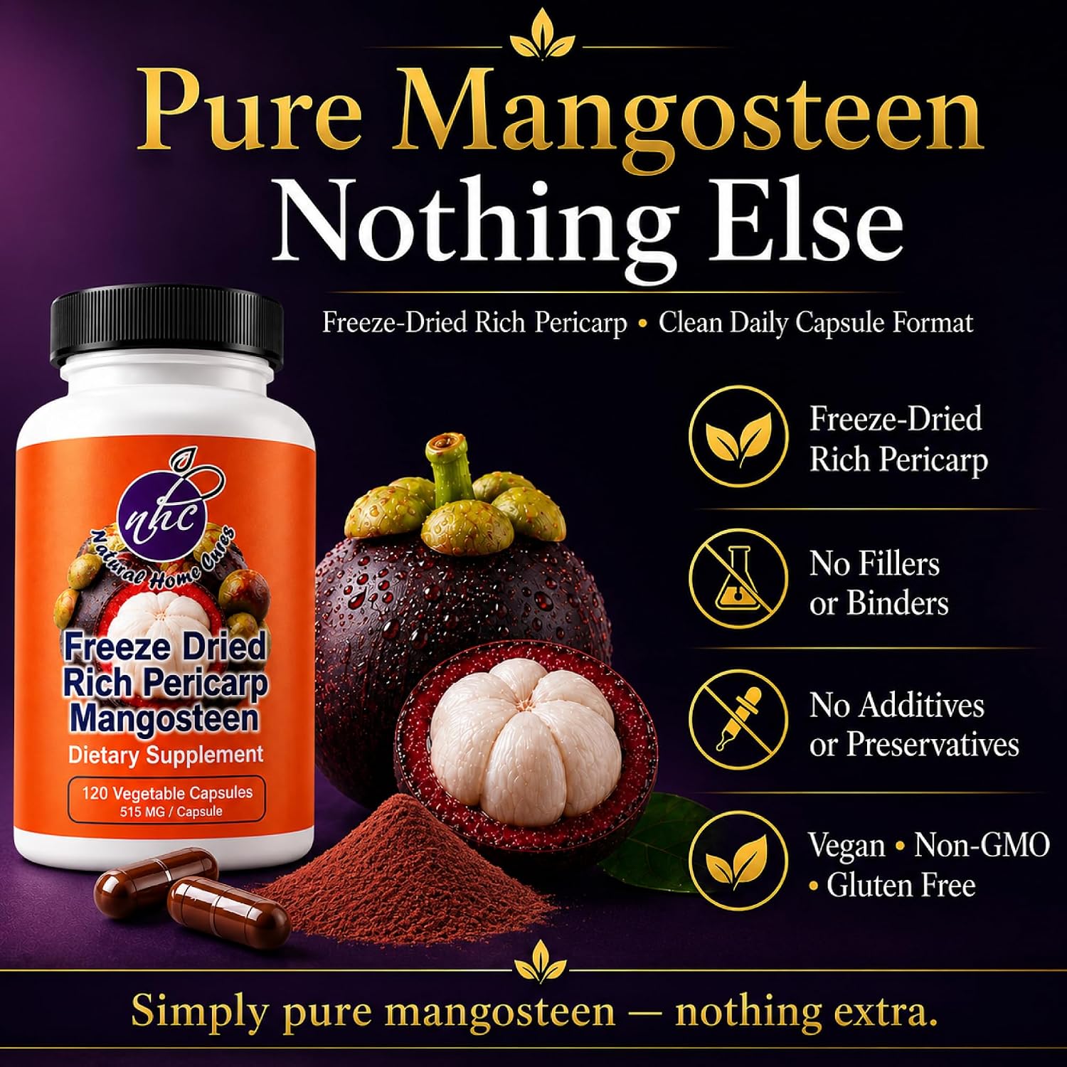 Natural Home Cures Mangostán Liofilizado en Cápsulas, 515 mg, 480 Cápsulas Veganas (4 Botellas)