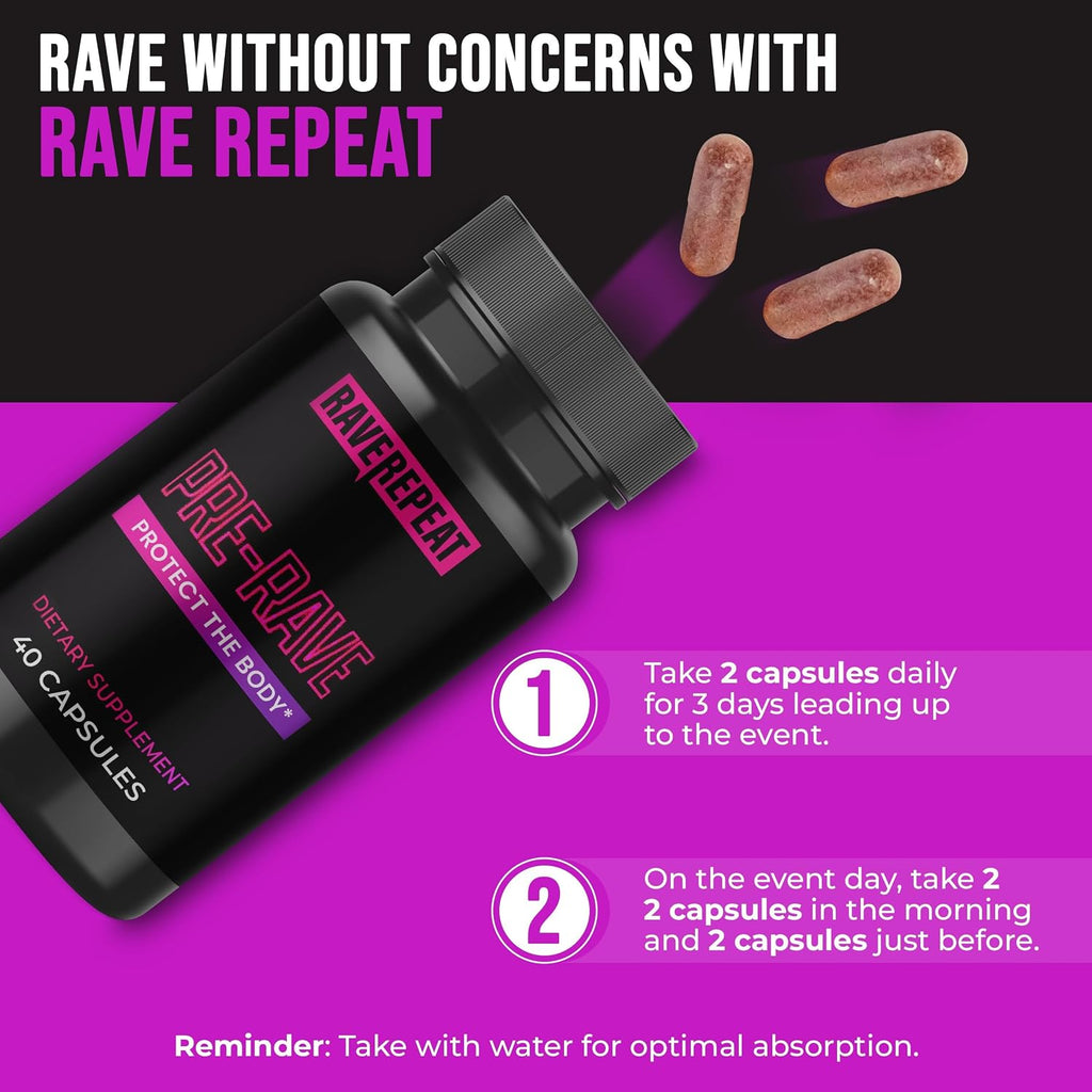 Pre-Rave Suplemento - 5-HTP Free, CoQ10, Magnesio, Té Verde - 40 Cápsulas