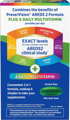 PreserVision AREDS 2 + Multivitamínico, Complejo Multivitamínico para la Vista con Luteína y Zeaxantina, 100 Cápsulas Blandas