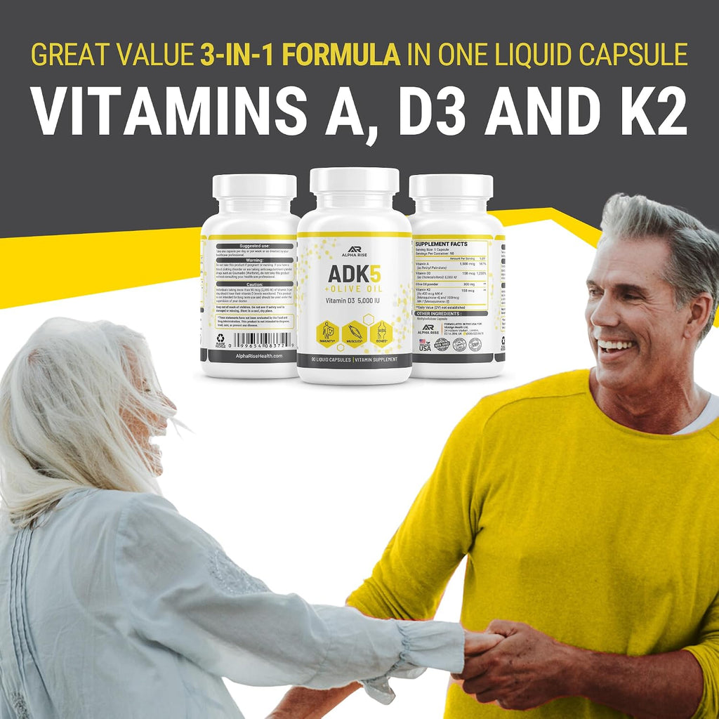 ADK 5 Suplemento con Vitaminas A, D3 y K2 (MK7+MK4) - 90 Cápsulas Líquidas Vegetarianas