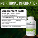 Extracto de Moringa 20:1 (20 000 mg) - Fórmula Potente - Suplemento Vegano con Vitaminas y Minerales - 120 Cápsulas - No Transgénico, Sin Gluten