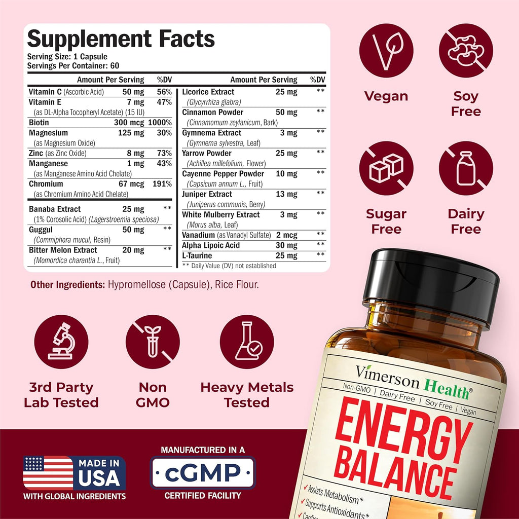 Vimerson Health Vanadium with Chromium – Dietary Supplement with Alpha Lipoic Acid, Cinnamon, Banaba, and Bitter Melon – 60 Capsules